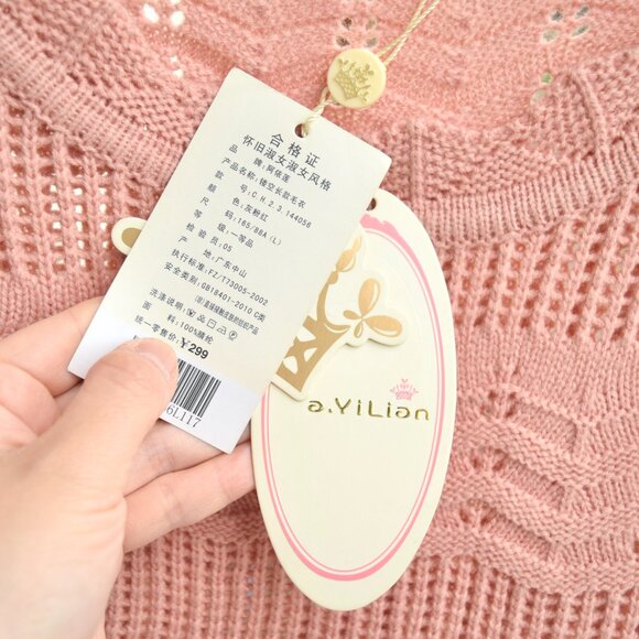 Women Pink Long Sweater - a. YiLian Sz S 阿依莲 - Picture 4 of 6